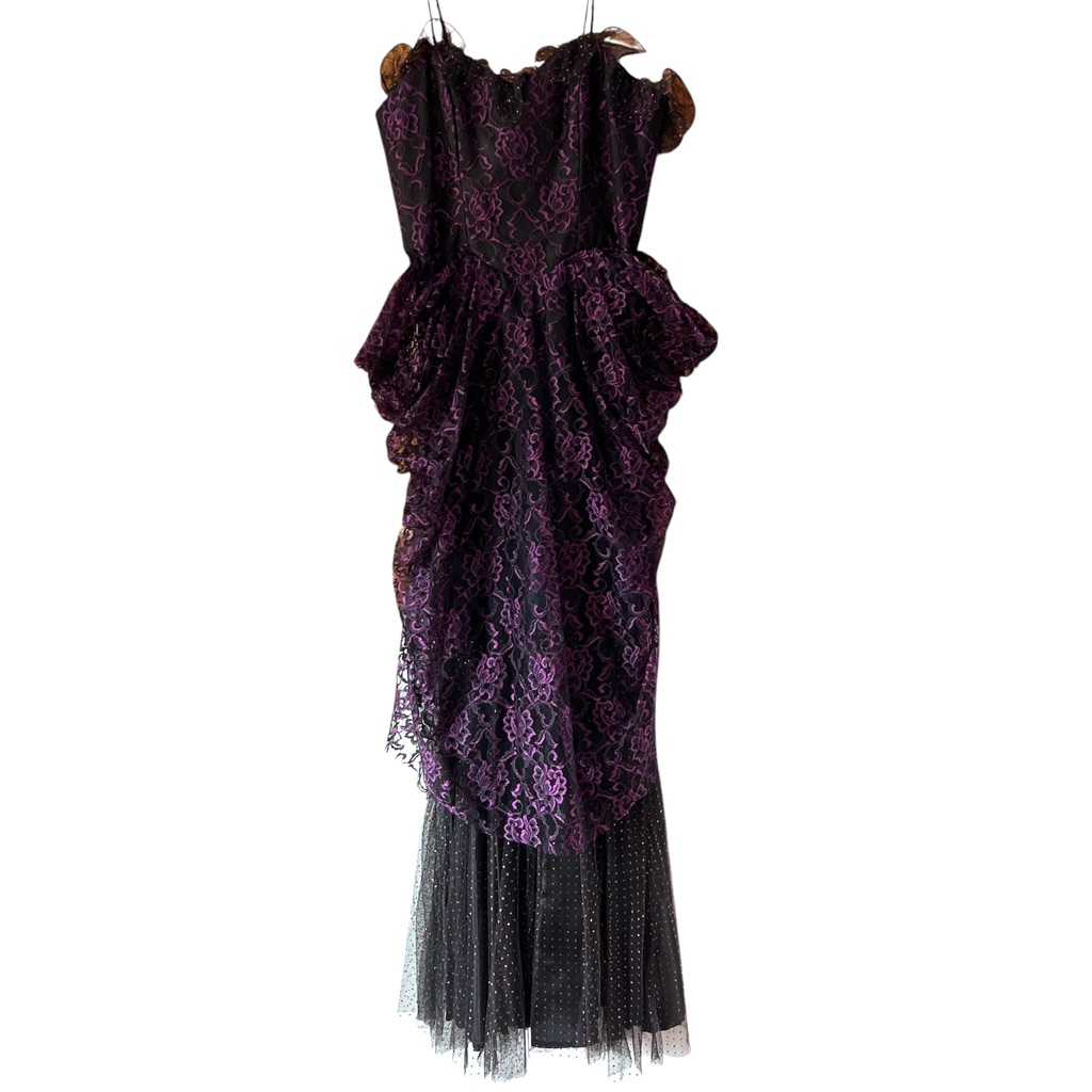 Vintage Gown Elegant Magenta Purple And Black Lace Dress Saloon Girl Steampunk